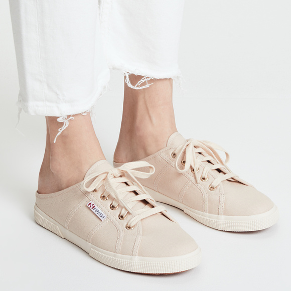 white canvas mule sneakers